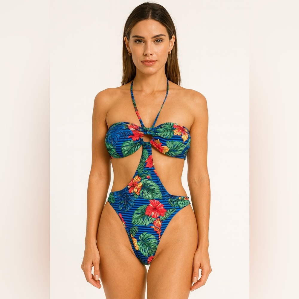 Emme Jordan Floral Bikini Swimsuit Strapless Tropical‎ Print  S size